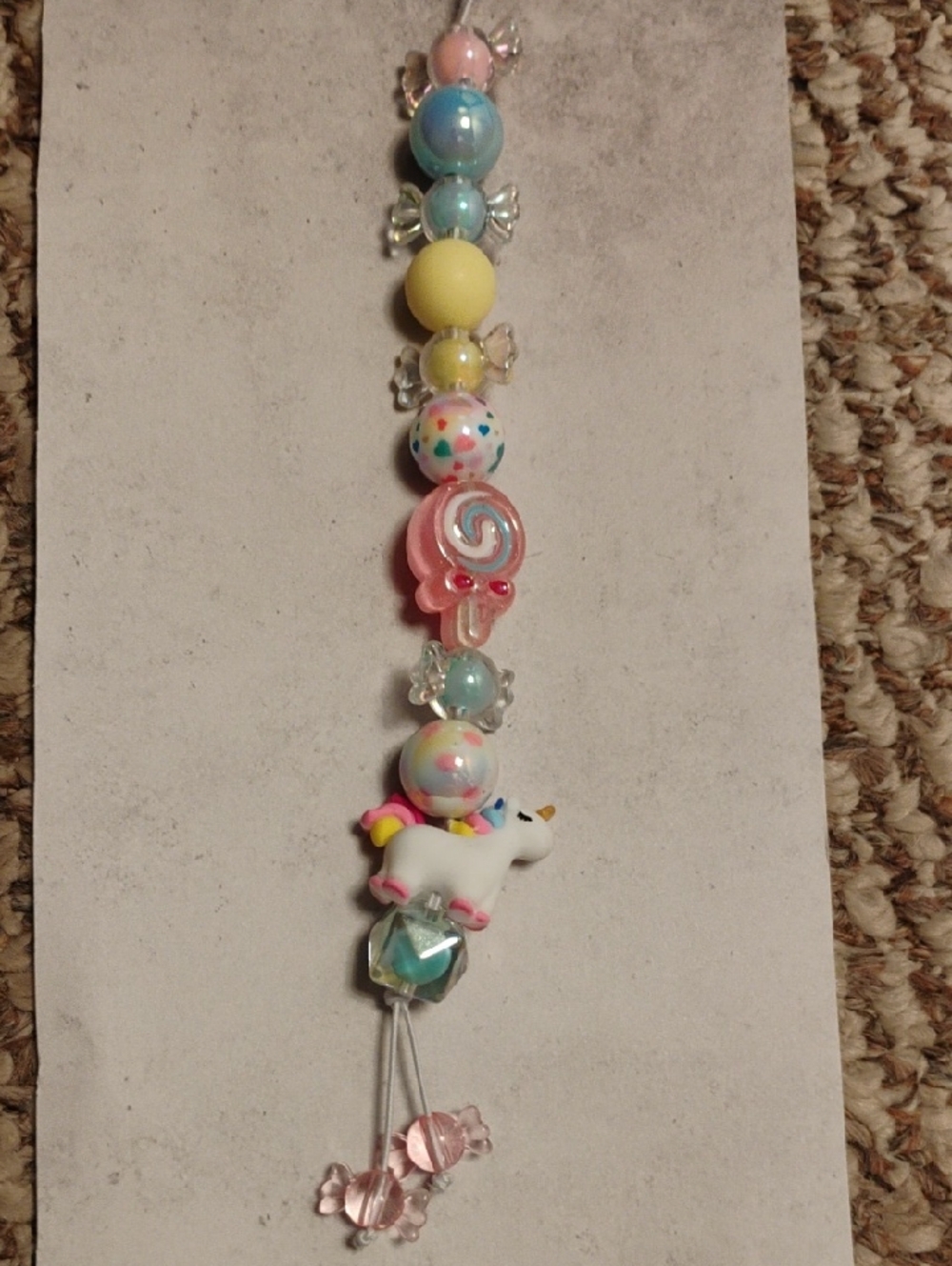 Kids Pastel Unicorn Bead Keychain Charm - Pink, Blue & Yellow
